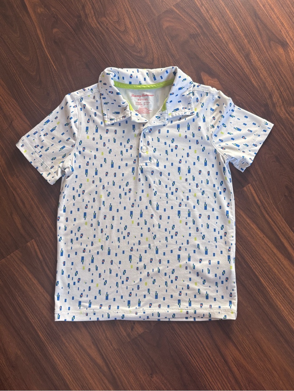 Tommy Bahama Active Short Sleeve Polo Shirt - White with Blue & Lime Dots